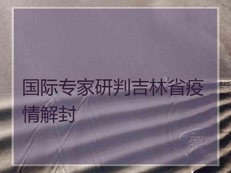 国际专家研判吉林省疫情解封